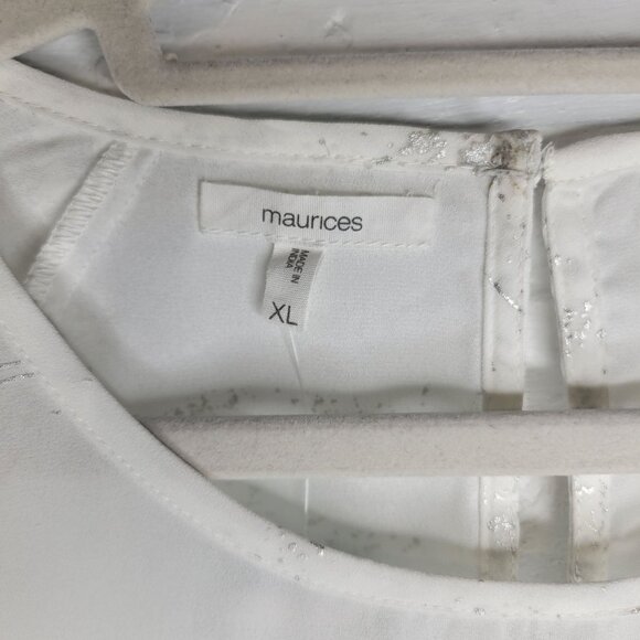 Maurices Women's XL Shirt Top Open Sleeve Button Cuff Sheer White Silver - Picture 4 of 6
